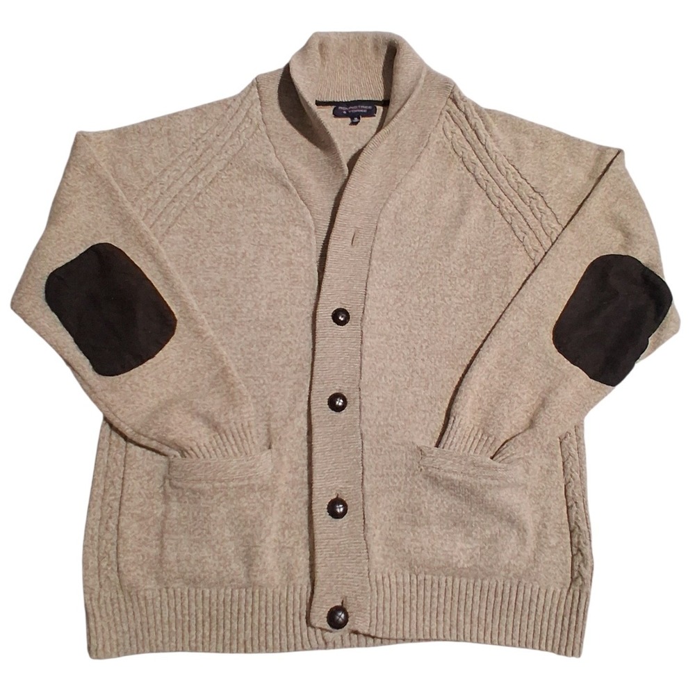Y2k Vintage Roundtree & Yorke Men XL Shawl Cardigan‎ Patchwork Preppy Academia
